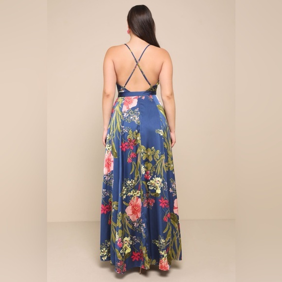 NEW Lulus Still the One Blue Floral Print Satin Maxi Dress Sz XS - Picture 5 of 15